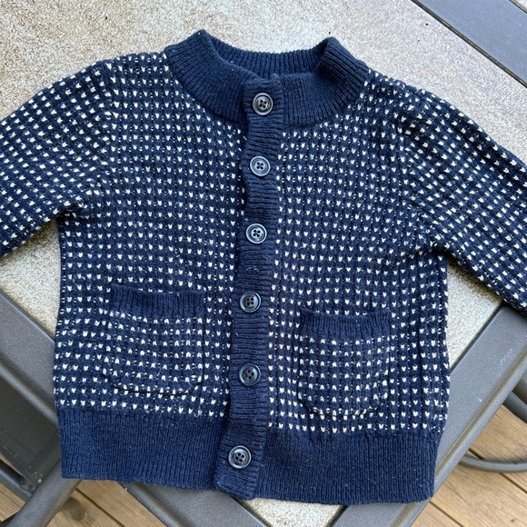 Baby Gap Navy Speckled Button Cardigan with Elbow Patches 18-24 Month - Picture 2 of 5